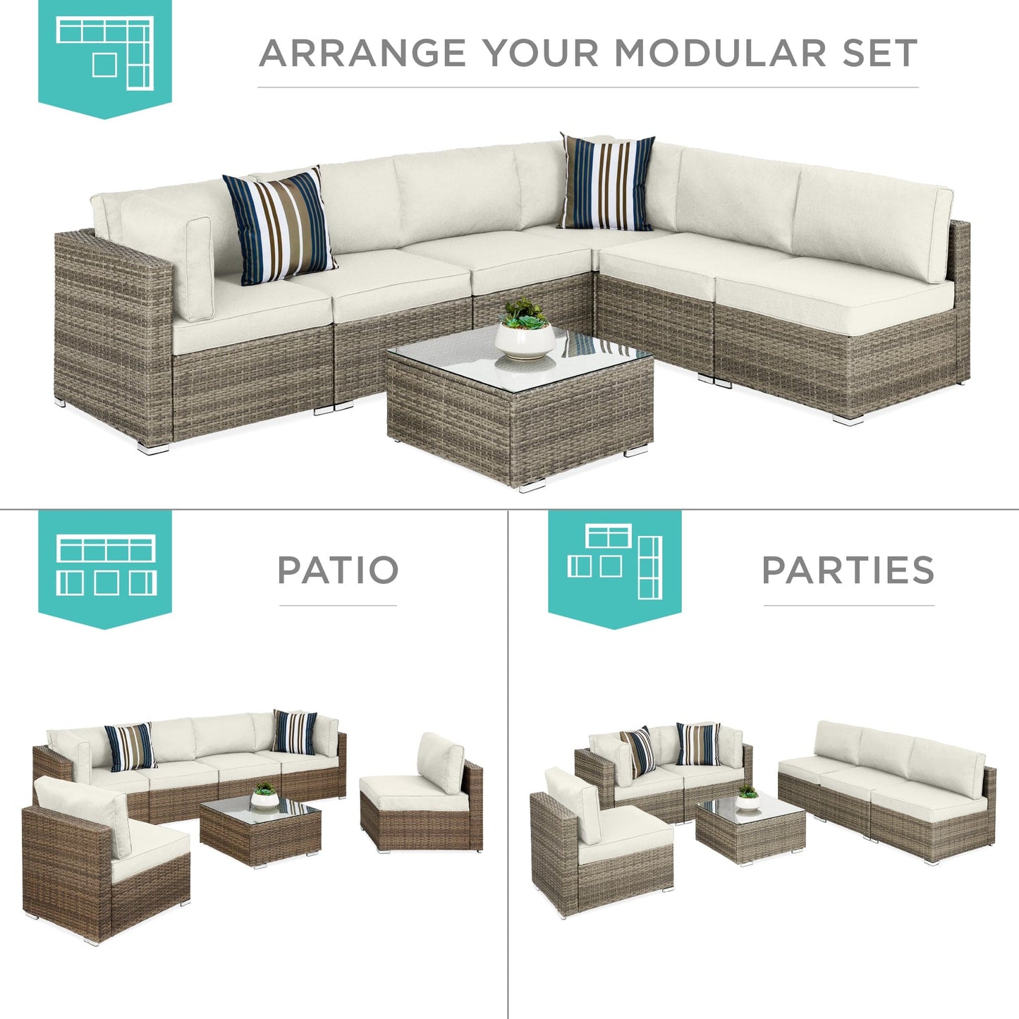 Modular 7-Piece Outdoor Wicker Sectional Set with Pillows and Cover