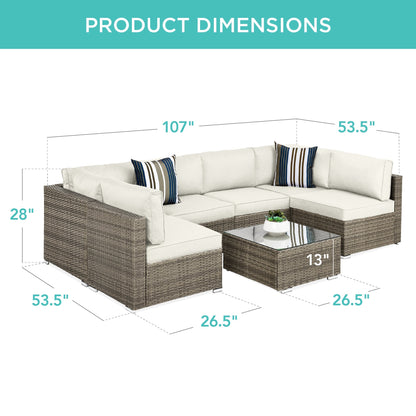 Modular 7-Piece Outdoor Wicker Sectional Set with Pillows and Cover