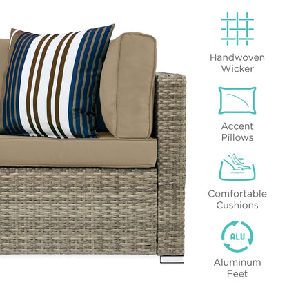 Modular 7-Piece Outdoor Wicker Sectional Set with Pillows and Cover