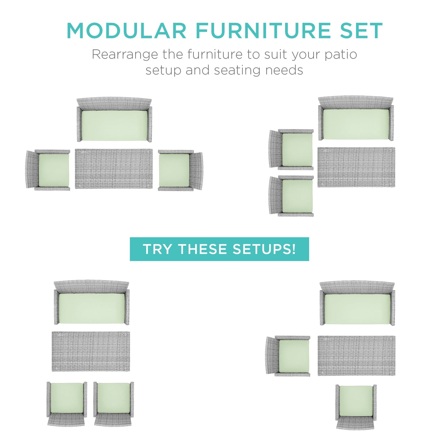 Modular 4-Piece Wicker Patio Conversation Set with Glass-Top Table and Cushions