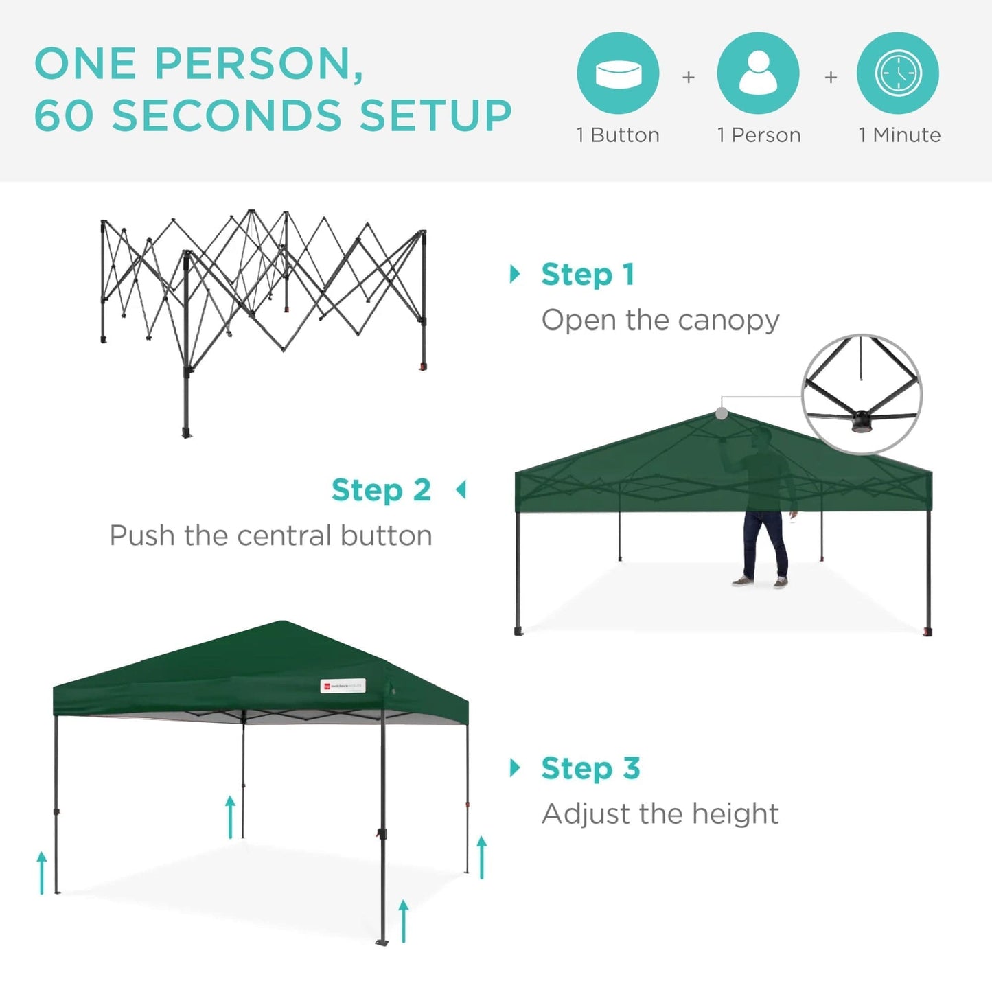 One-Person Setup Instant Pop Up Canopy w/ Case, 4 Weight Bags - 12x12ft