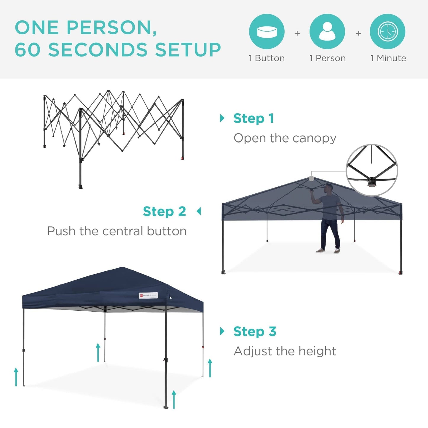 One-Person Setup Instant Pop Up Canopy w/ Case, 4 Weight Bags - 12x12ft