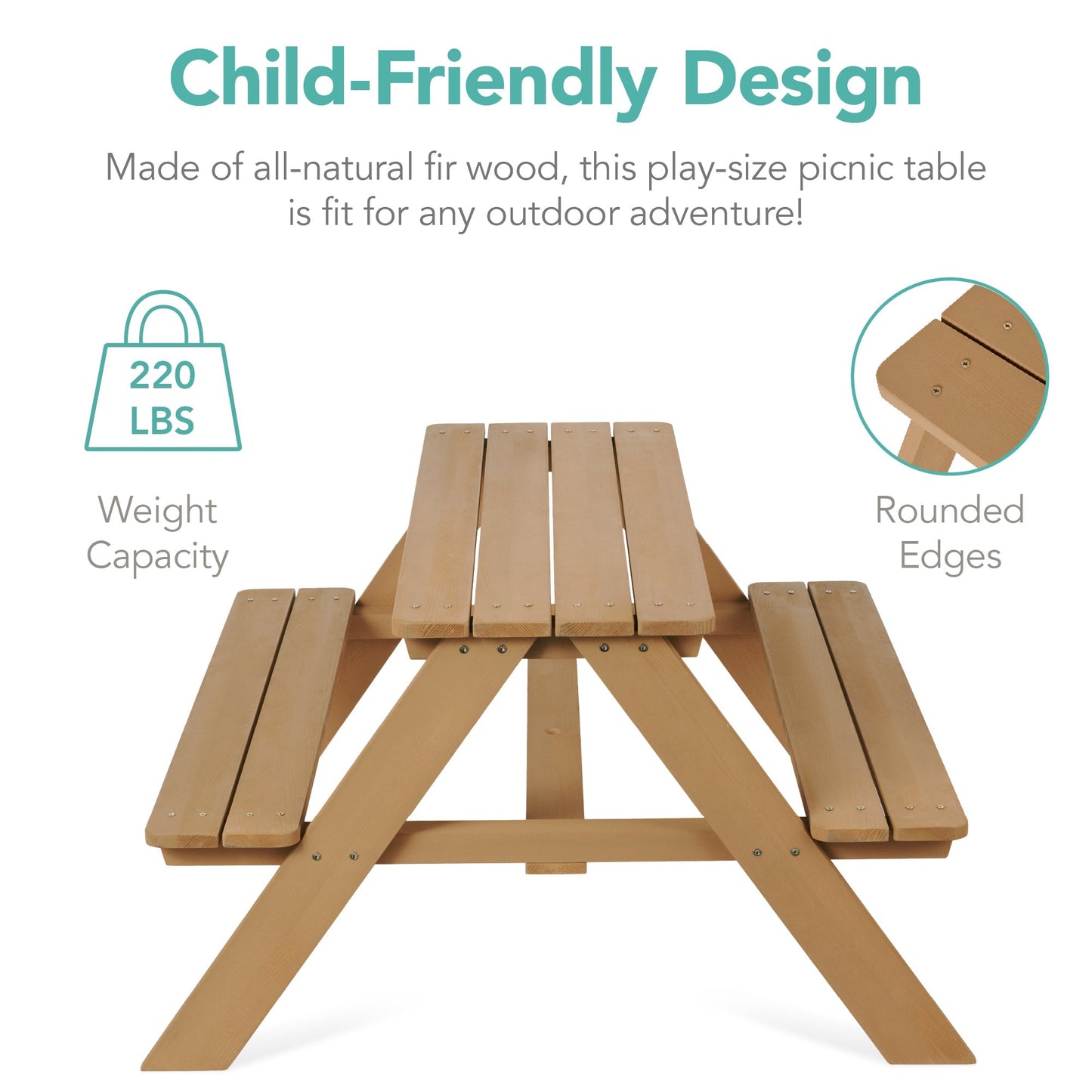 Kids Wooden Outdoor Picnic Table w/ Adjustable Umbrella, Built-In Seats