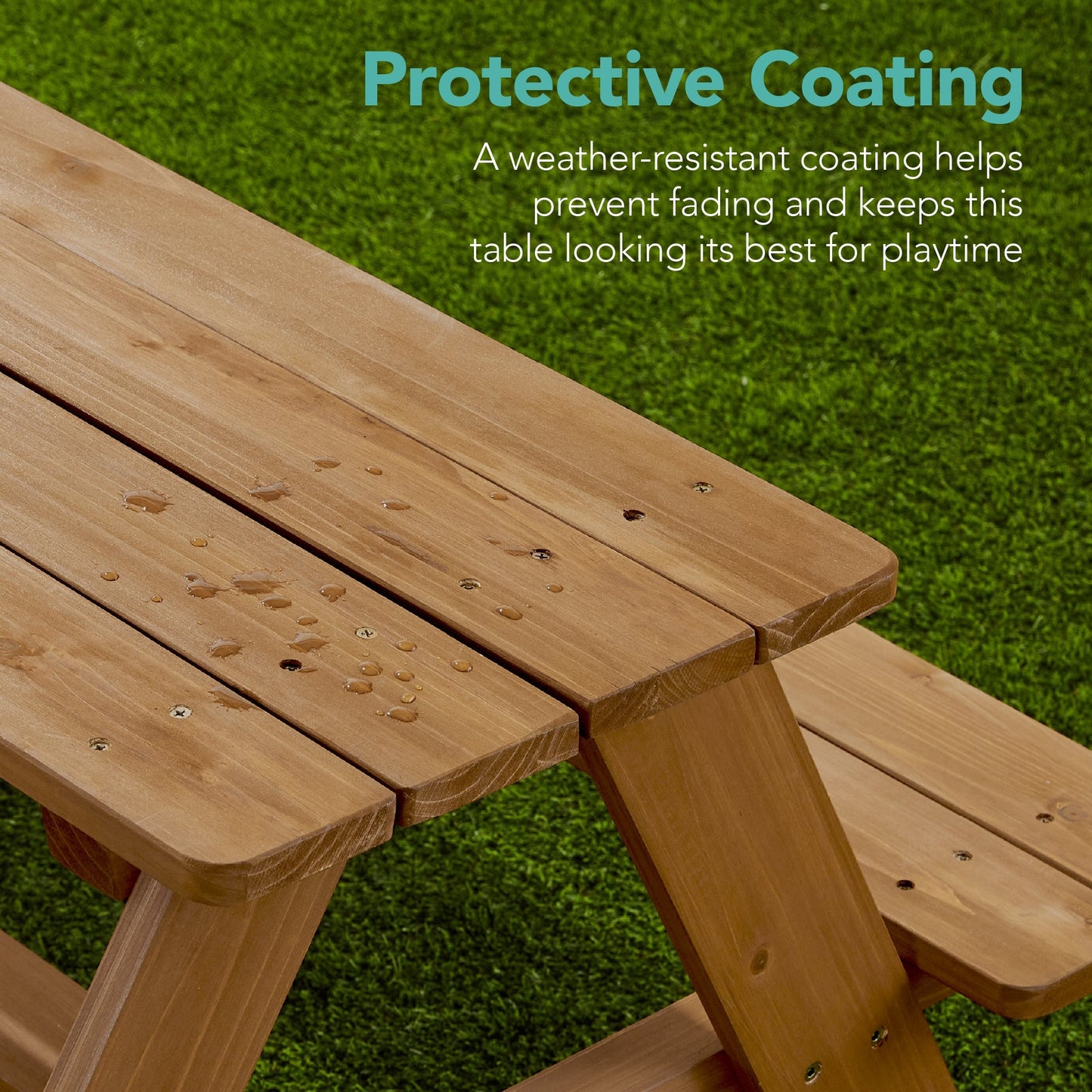 Kids Wooden Outdoor Picnic Table w/ Adjustable Umbrella, Built-In Seats