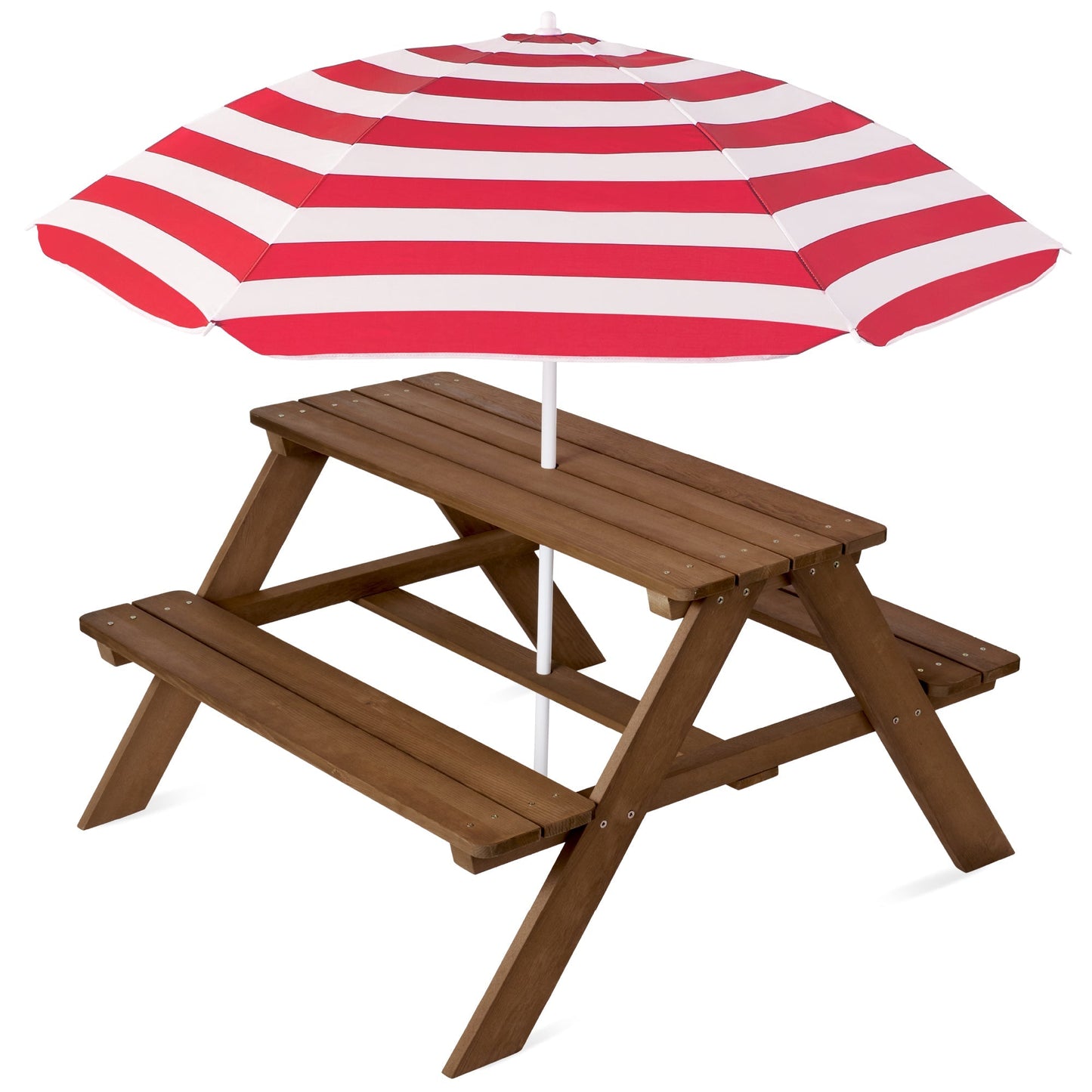 Kids Wooden Outdoor Picnic Table w/ Adjustable Umbrella, Built-In Seats