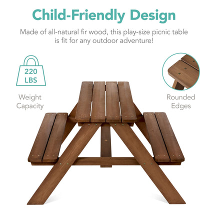 Kids Wooden Outdoor Picnic Table w/ Adjustable Umbrella, Built-In Seats