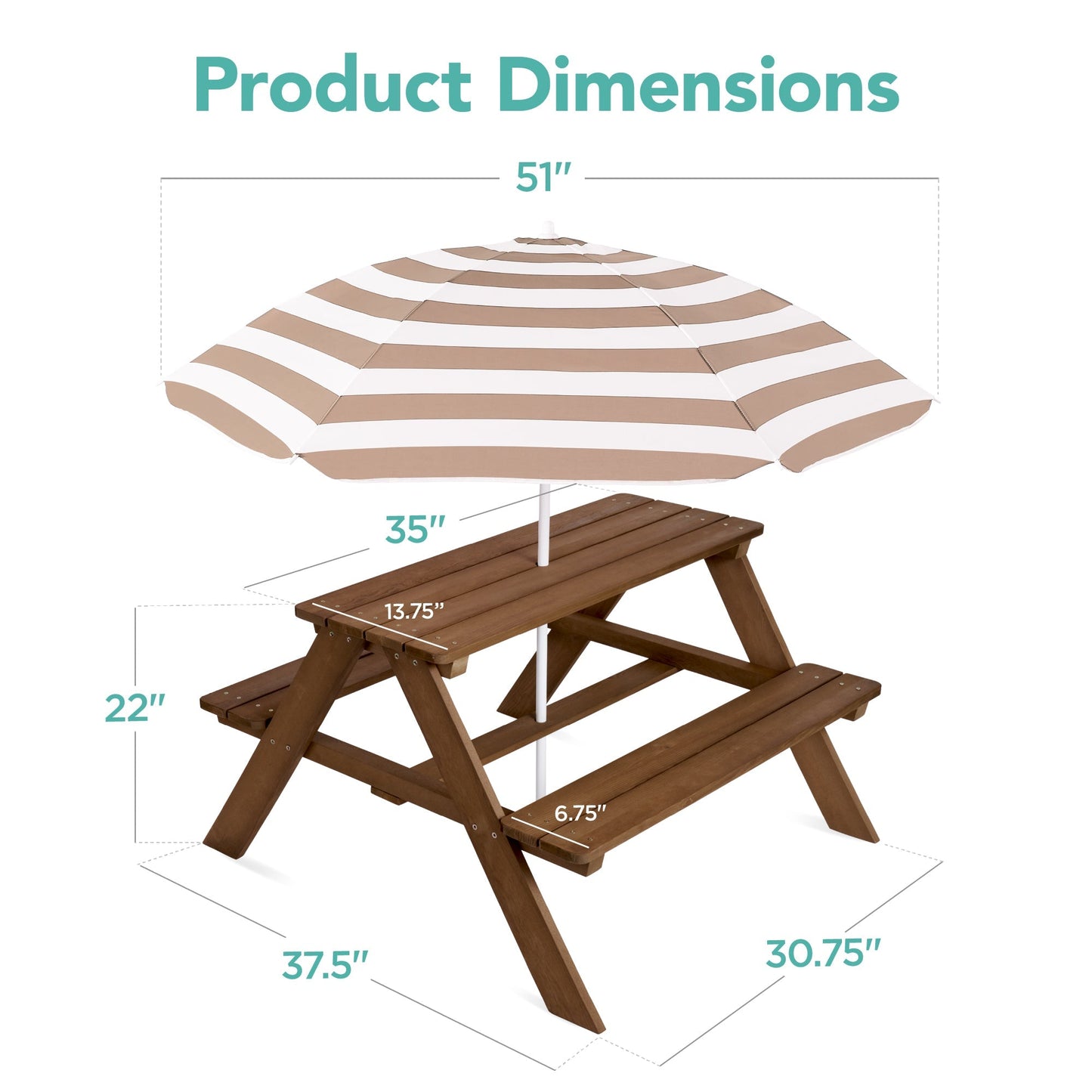 Kids Wooden Outdoor Picnic Table w/ Adjustable Umbrella, Built-In Seats