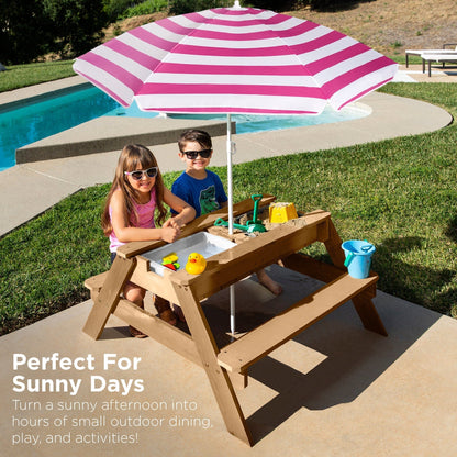 Wooden 3-in-1 Outdoor Kids Sand & Water Play Table with Adjustable Umbrella