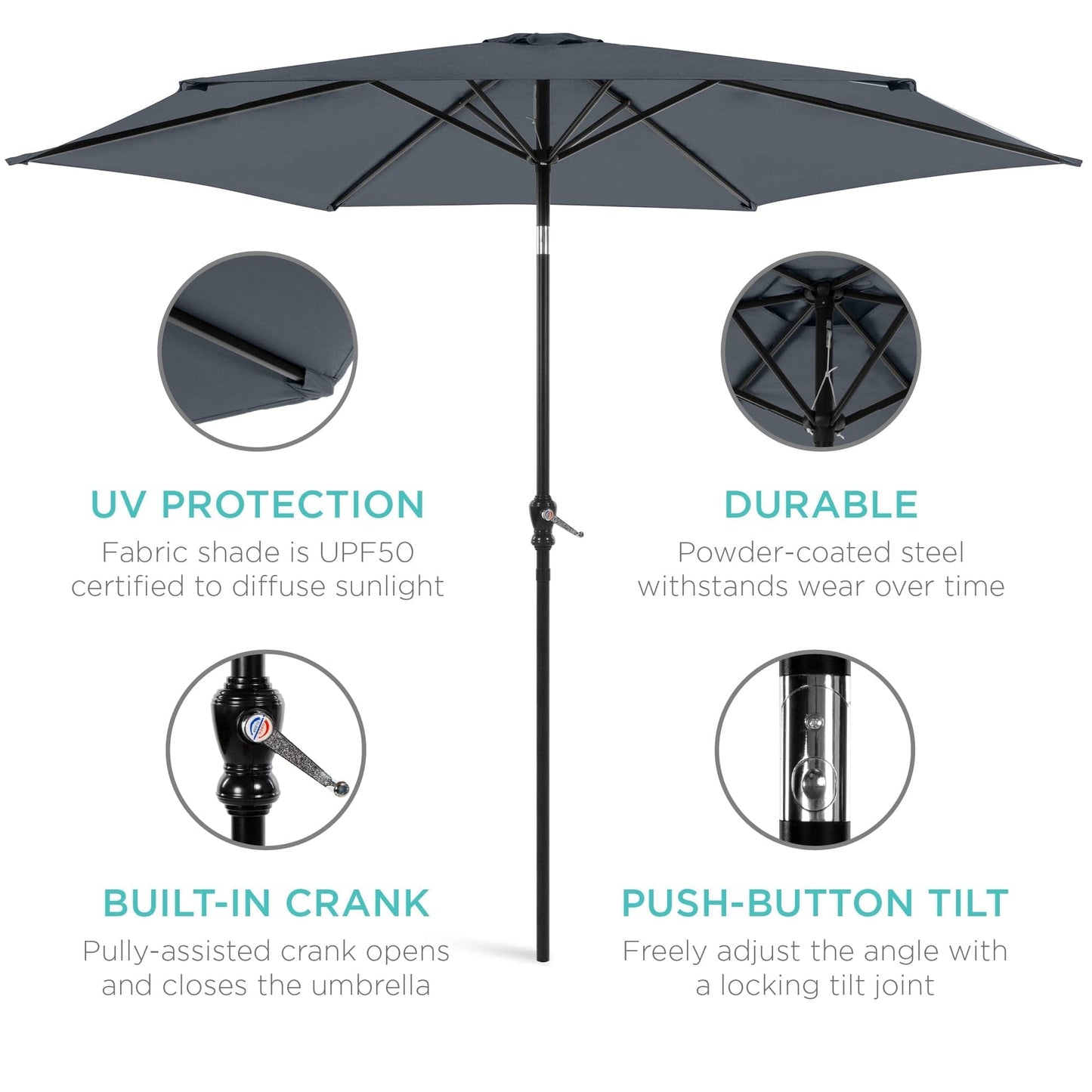 Outdoor Steel Market Patio Umbrella Decoration w/ Tilt, Crank Lift - 10ft