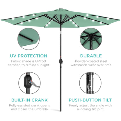 Solar LED Lighted Patio Umbrella w/ Tilt Adjustment, UV-Resistant- 10ft