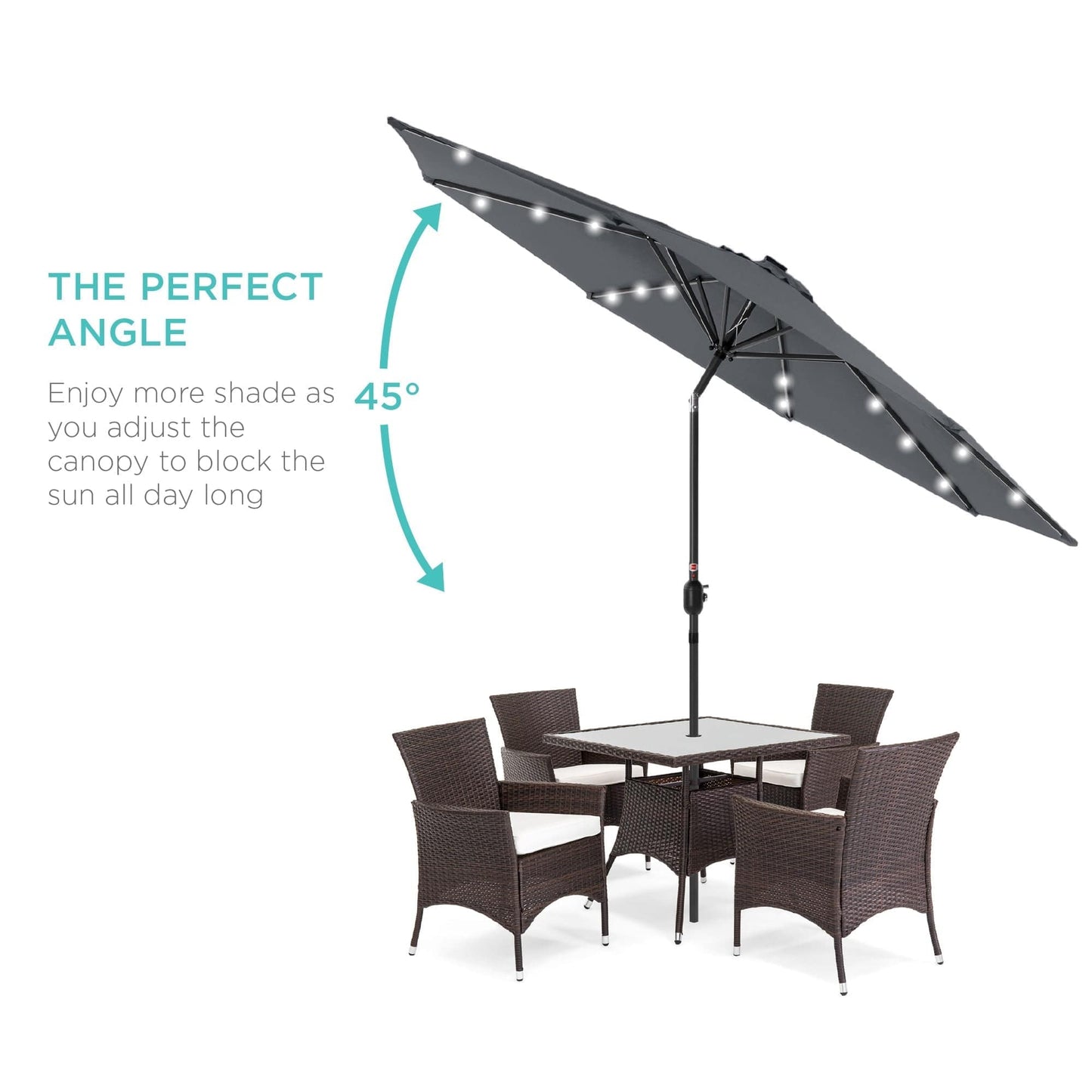 Solar LED Lighted Patio Umbrella w/ Tilt Adjustment, UV-Resistant- 10ft