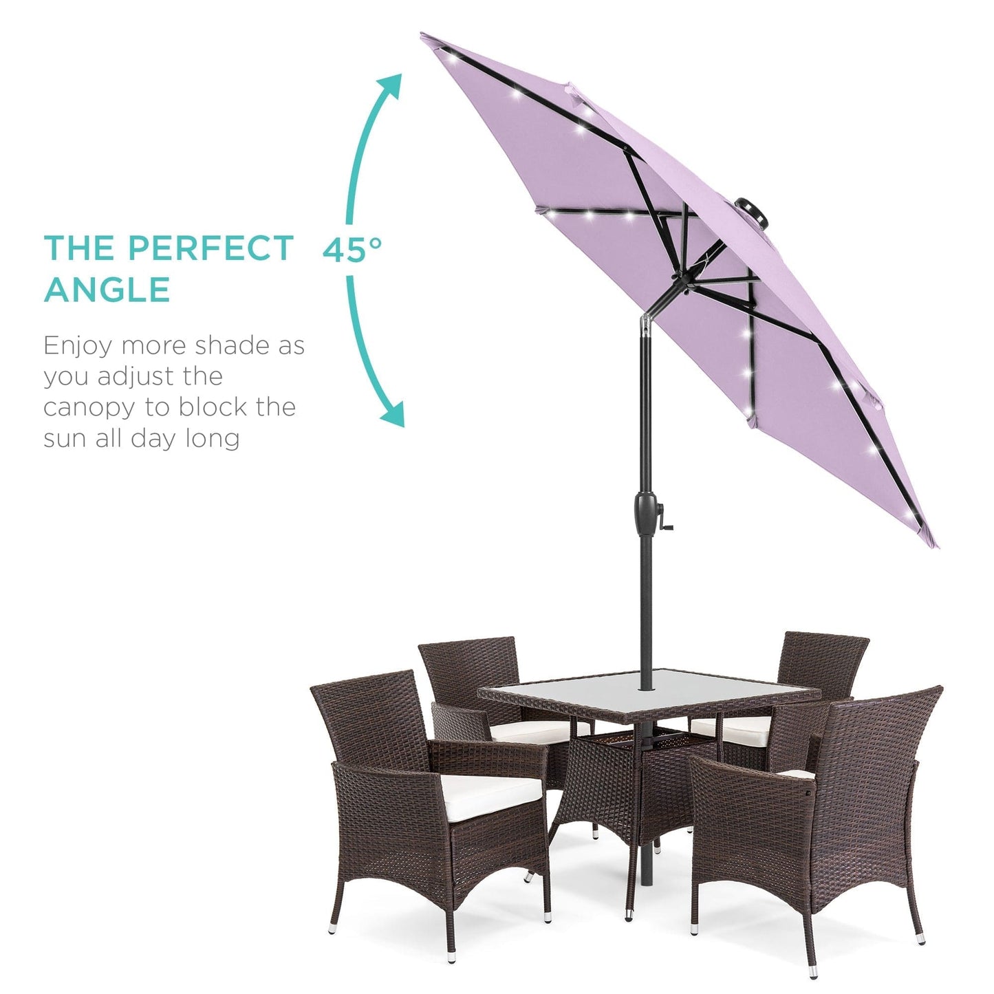 Outdoor Solar Patio Umbrella w/ Push Button Tilt, Crank Lift - 7.5ft