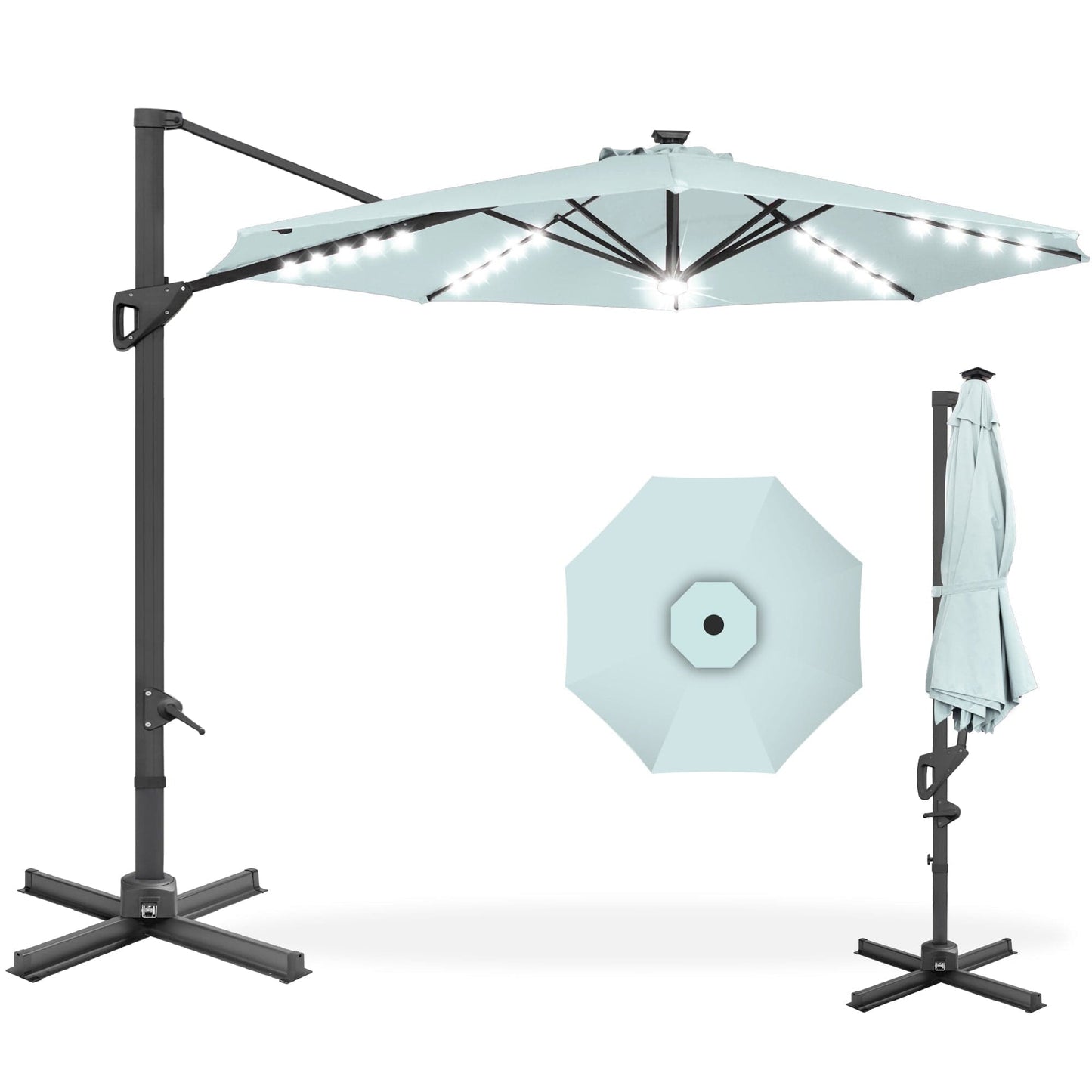 10ft 360-Degree Rotating Solar LED Offset Patio Umbrella with Adjustable Tilt