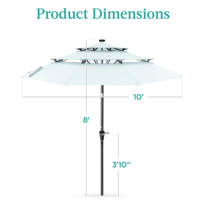 10ft 3-Tier Solar Patio Umbrella with Crank, Tilt Feature & 24 LED Lights