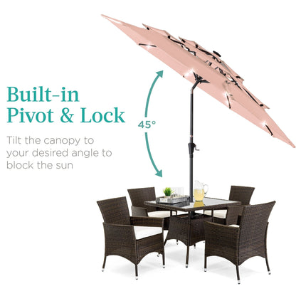 10ft 3-Tier Solar Patio Umbrella with Crank, Tilt Feature & 24 LED Lights