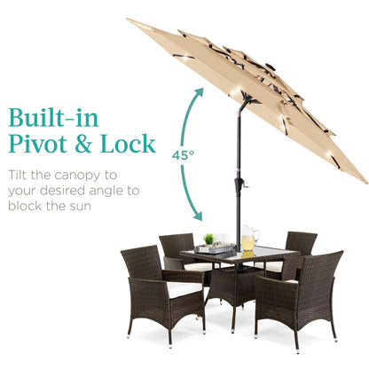 10ft 3-Tier Solar Patio Umbrella with Crank, Tilt Feature & 24 LED Lights