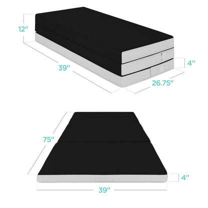 Folding Portable Onyx Black Mattress Topper w/ Plush Foam - 4in