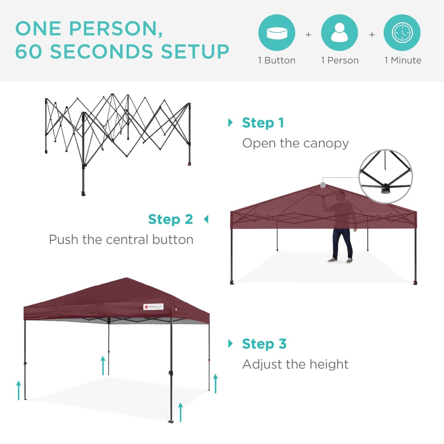 One-Person Setup Instant Pop Up Canopy w/ Case, 4 Weight Bags - 12x12ft