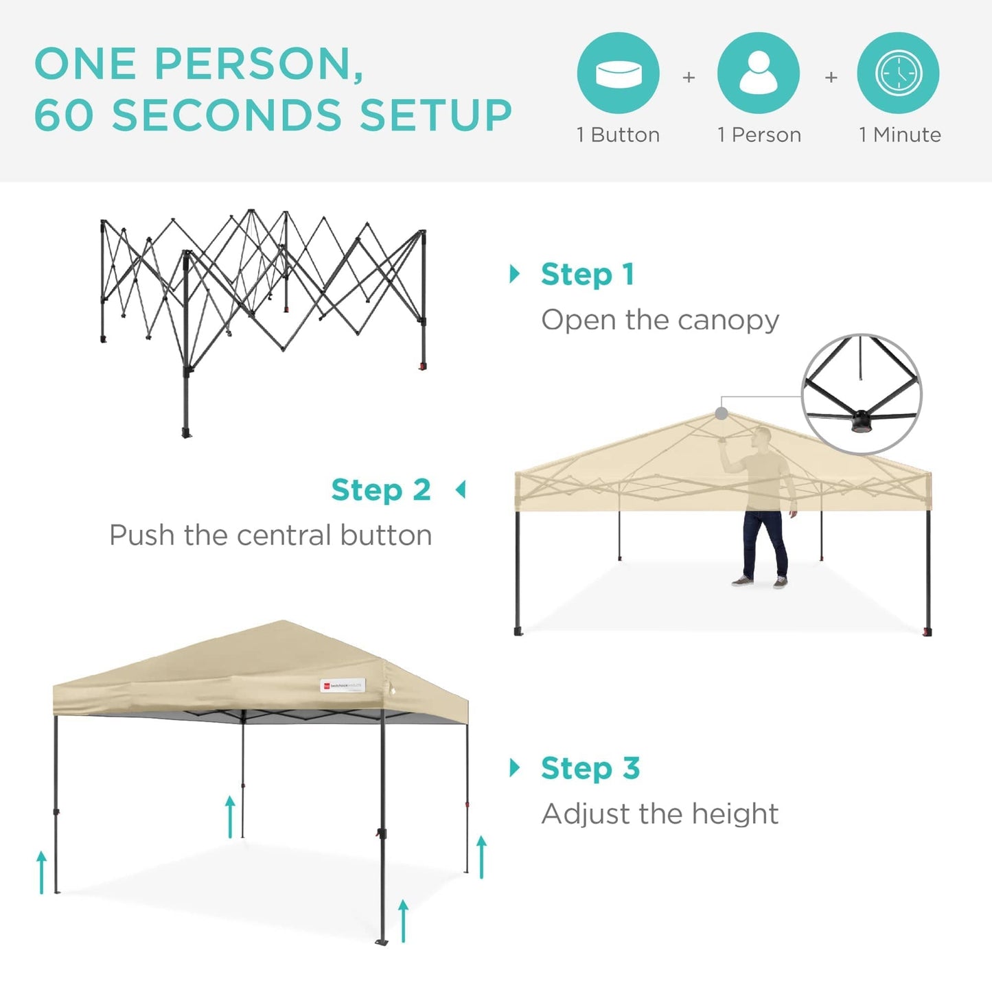 One-Person Setup Instant Pop Up Canopy w/ Case, 4 Weight Bags - 12x12ft