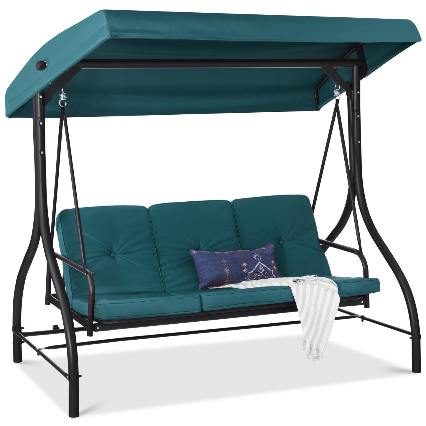 Convertible 3-Seat Outdoor Canopy Swing Glider with Flatbed Recline