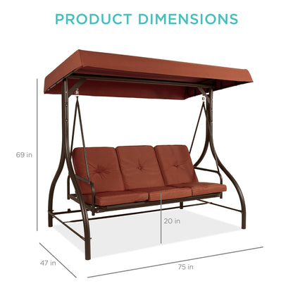 Convertible 3-Seat Outdoor Canopy Swing Glider with Flatbed Recline