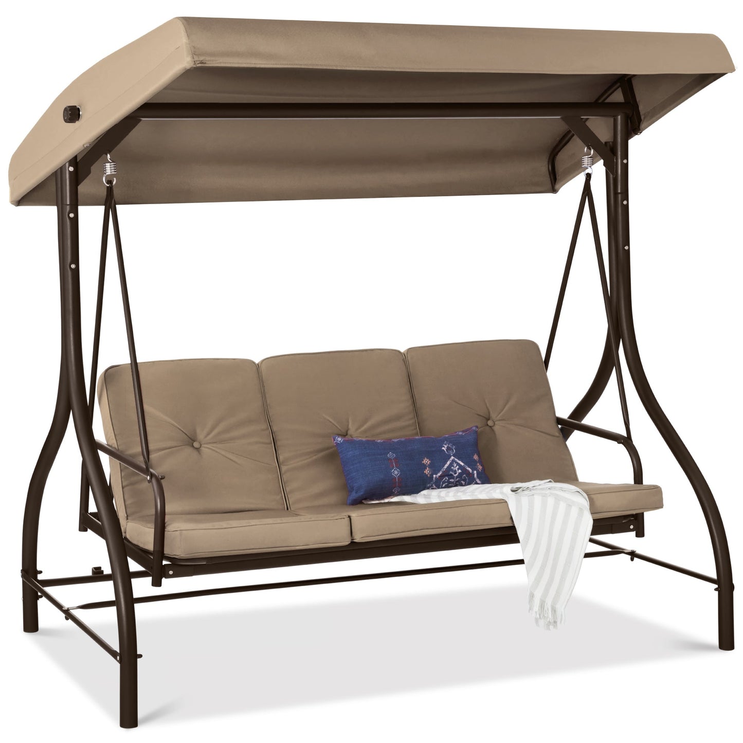 Convertible 3-Seat Outdoor Canopy Swing Glider with Flatbed Recline