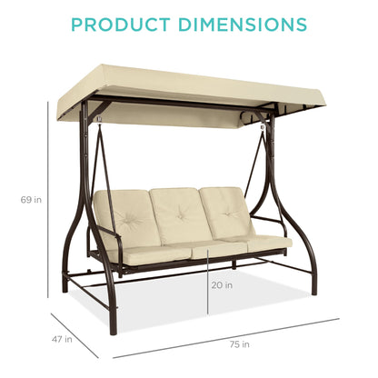 Convertible 3-Seat Outdoor Canopy Swing Glider with Flatbed Recline