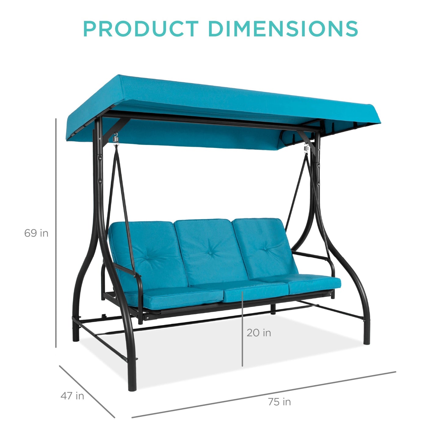 Convertible 3-Seat Outdoor Canopy Swing Glider with Flatbed Recline