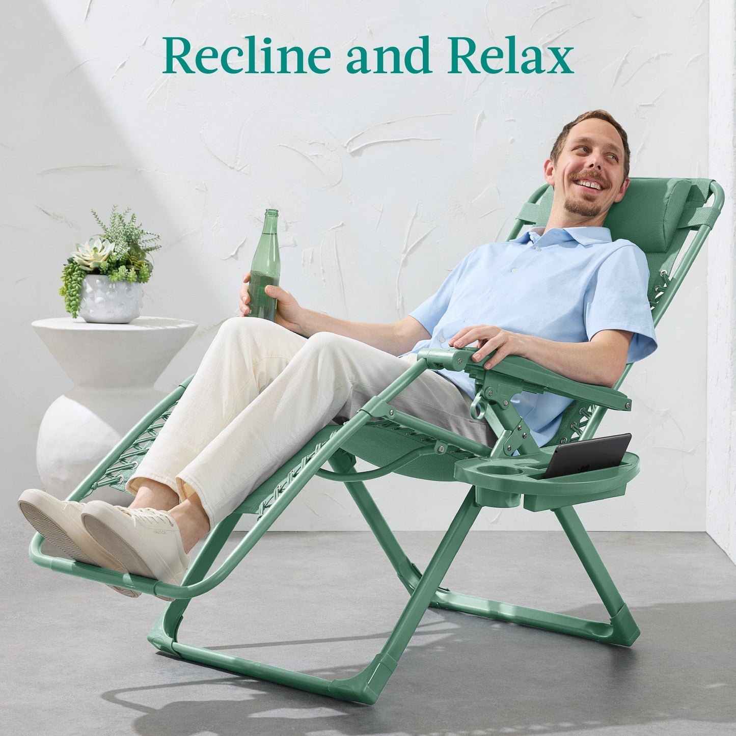 Premium Color Zero Gravity Patio Chair Recliners w/ Side Tray, Headrest