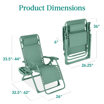 Premium Color Zero Gravity Patio Chair Recliners w/ Side Tray, Headrest