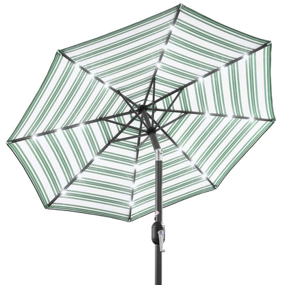 Solar LED Lighted Striped Patio Umbrella w/ Tilt Adjustment - 10ft