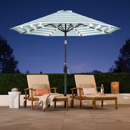 Solar LED Lighted Striped Patio Umbrella w/ Tilt Adjustment - 10ft