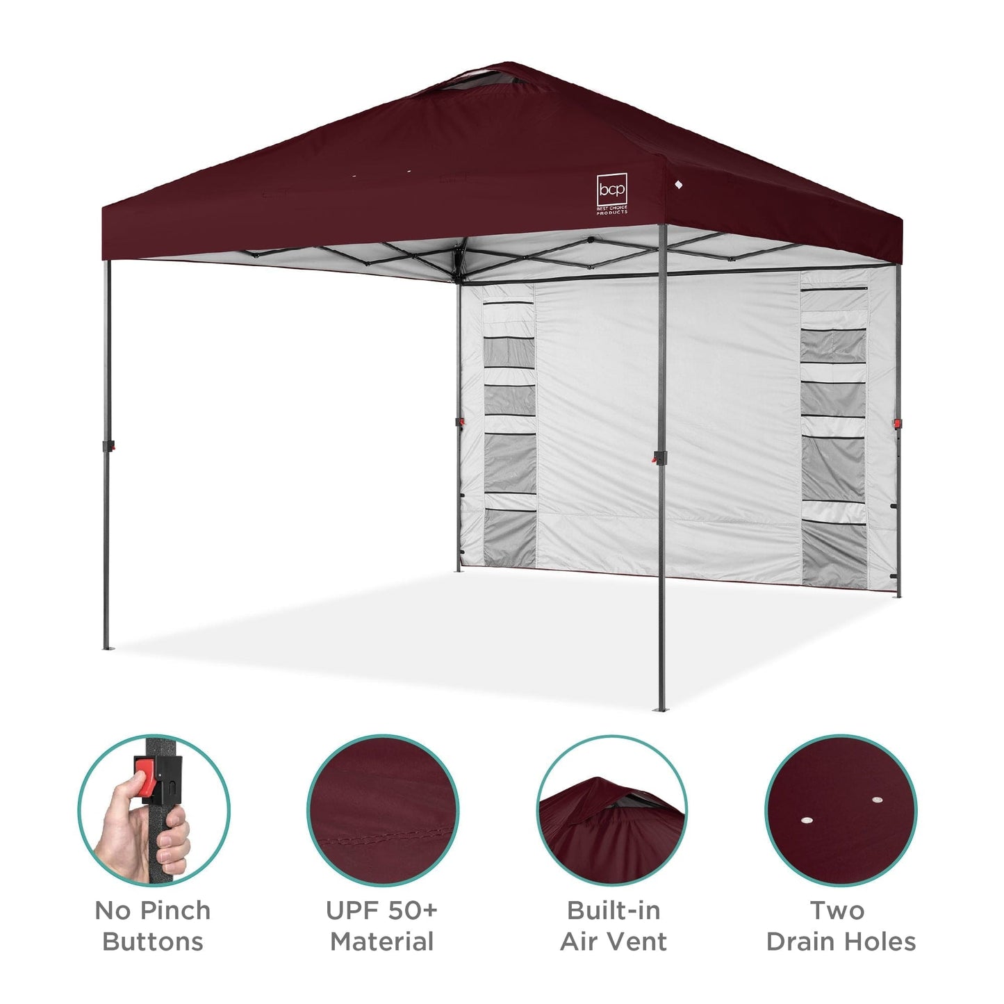 One-Person Setup Instant Pop Up Canopy w/ Side Wall, Carrying Case - 10x10ft