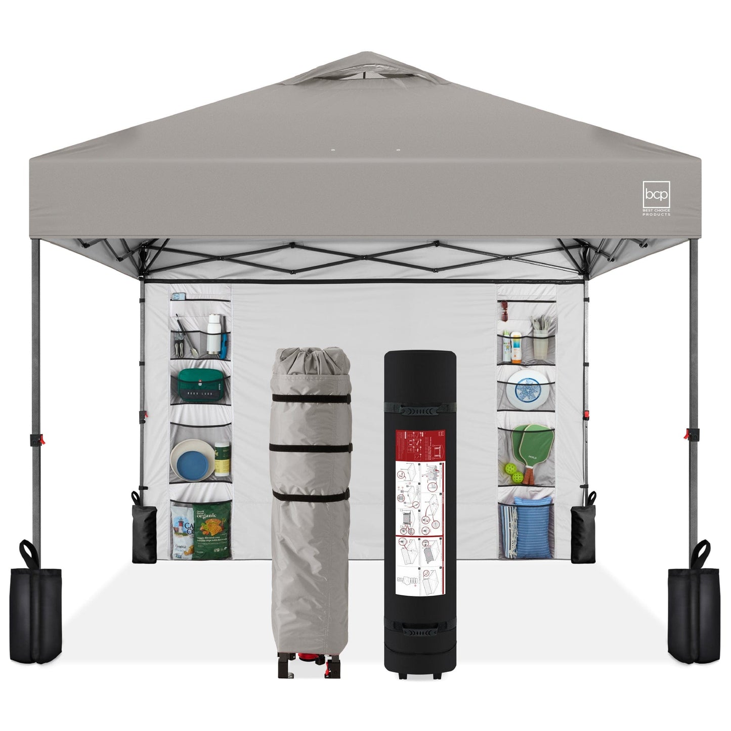 One-Person Setup Instant Pop Up Canopy w/ Side Wall, Carrying Case - 10x10ft