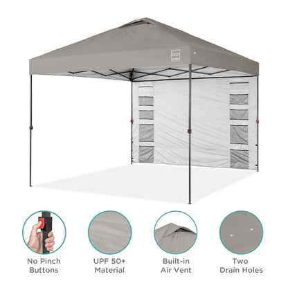 One-Person Setup Instant Pop Up Canopy w/ Side Wall, Carrying Case - 10x10ft