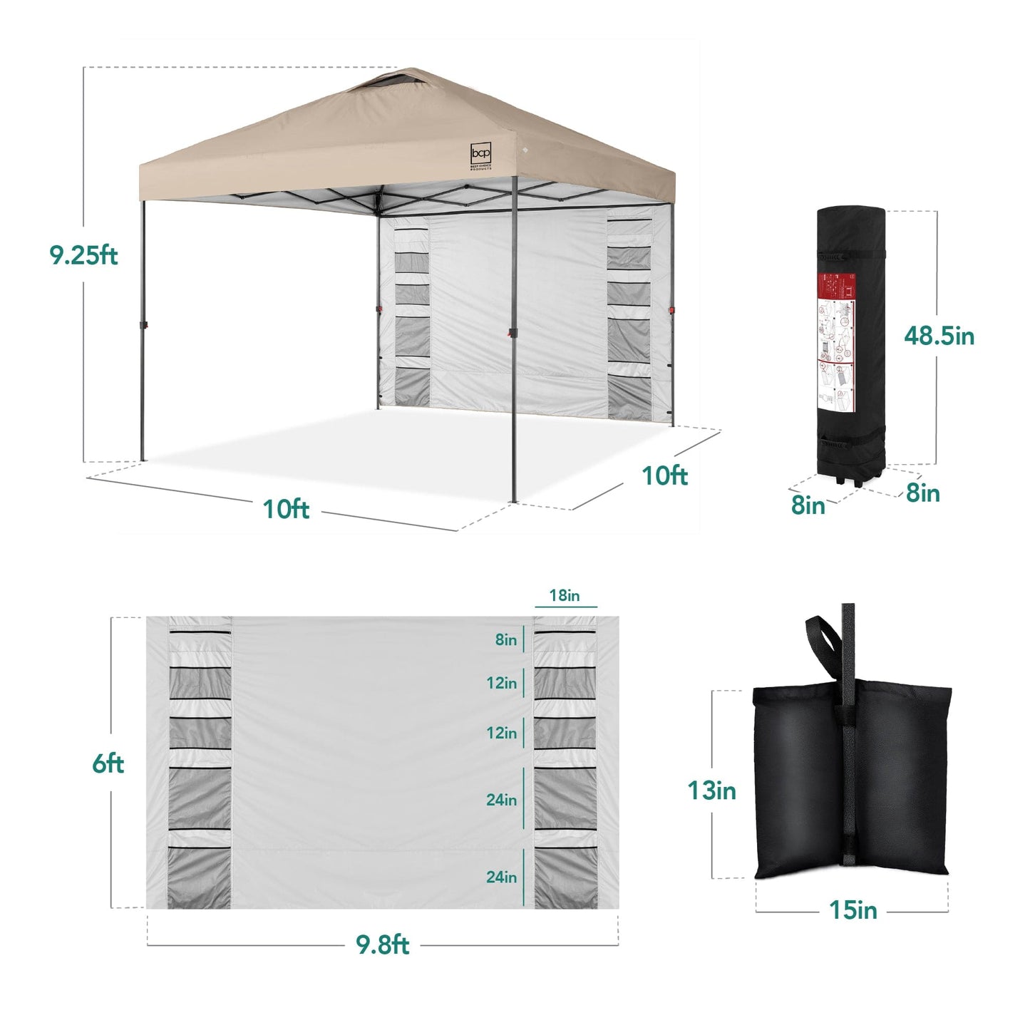 One-Person Setup Instant Pop Up Canopy w/ Side Wall, Carrying Case - 10x10ft