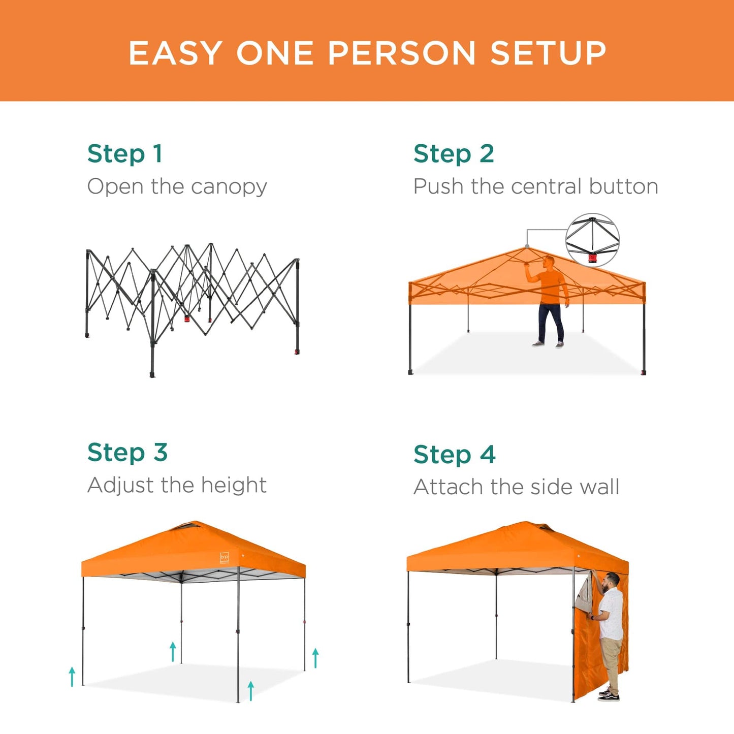 One-Person Setup Instant Pop Up Canopy w/ Side Wall, Carrying Case - 10x10ft