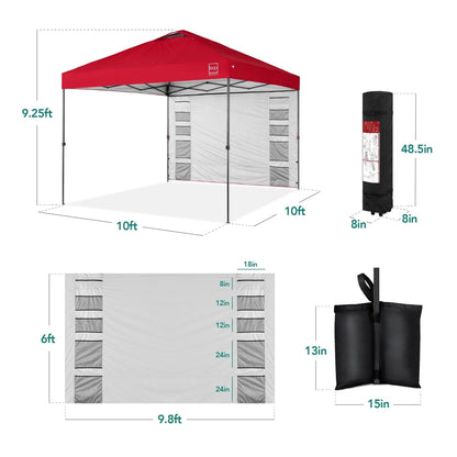 One-Person Setup Instant Pop Up Canopy w/ Side Wall, Carrying Case - 10x10ft