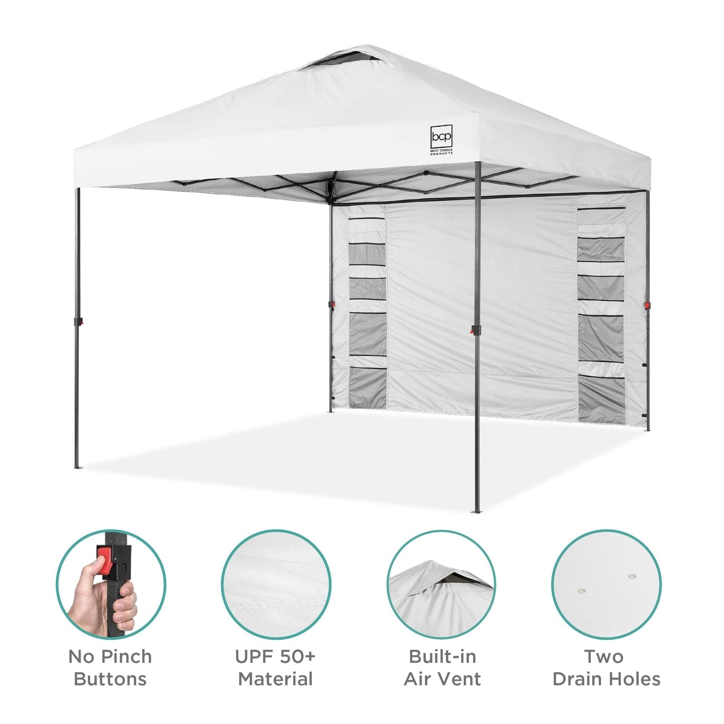 One-Person Setup Instant Pop Up Canopy w/ Side Wall, Carrying Case - 10x10ft