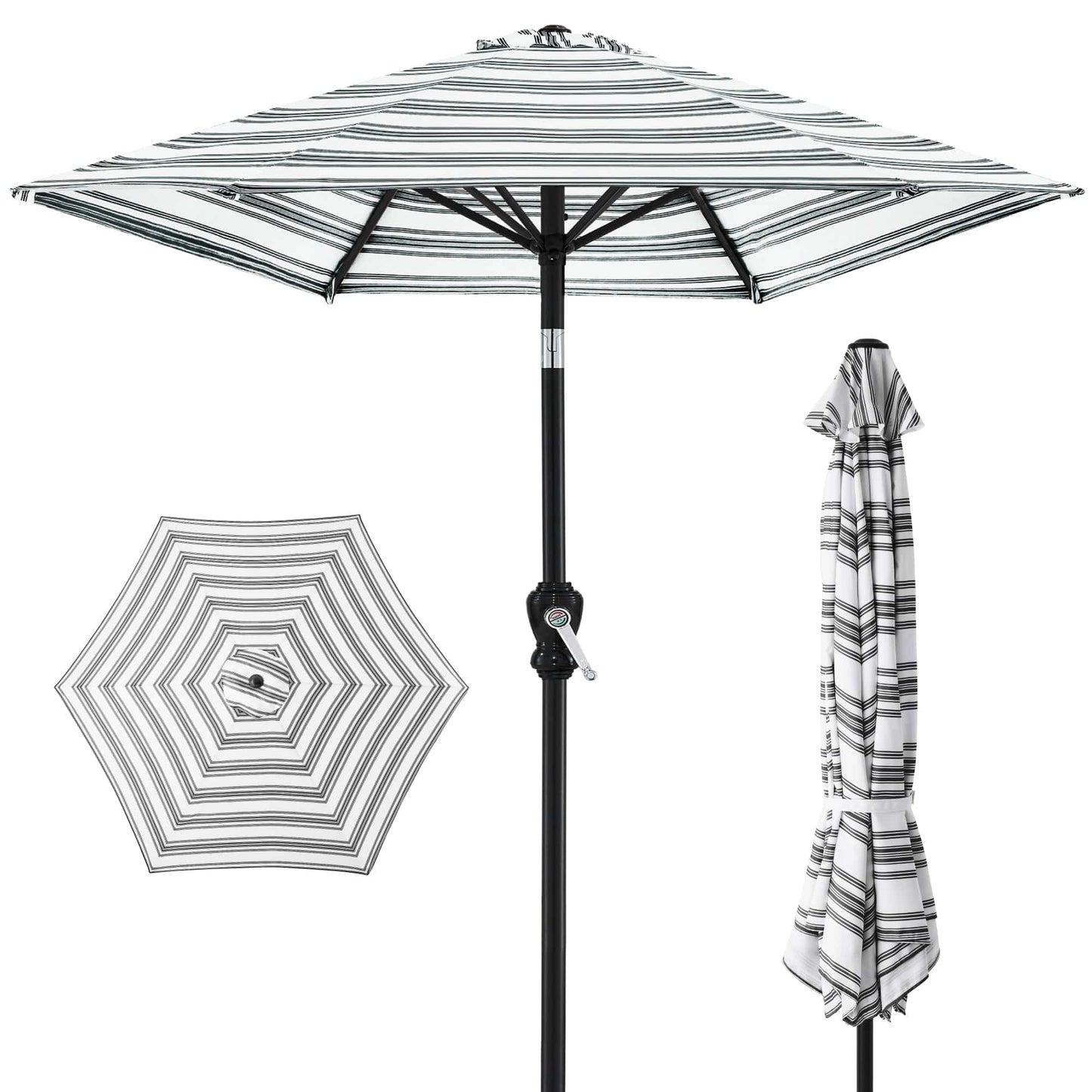 Outdoor Steel Striped Market Patio Umbrella w/ Tilt, Crank Lift - 10ft