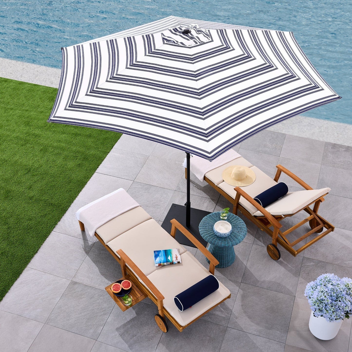 Outdoor Steel Striped Market Patio Umbrella w/ Tilt, Crank Lift - 10ft