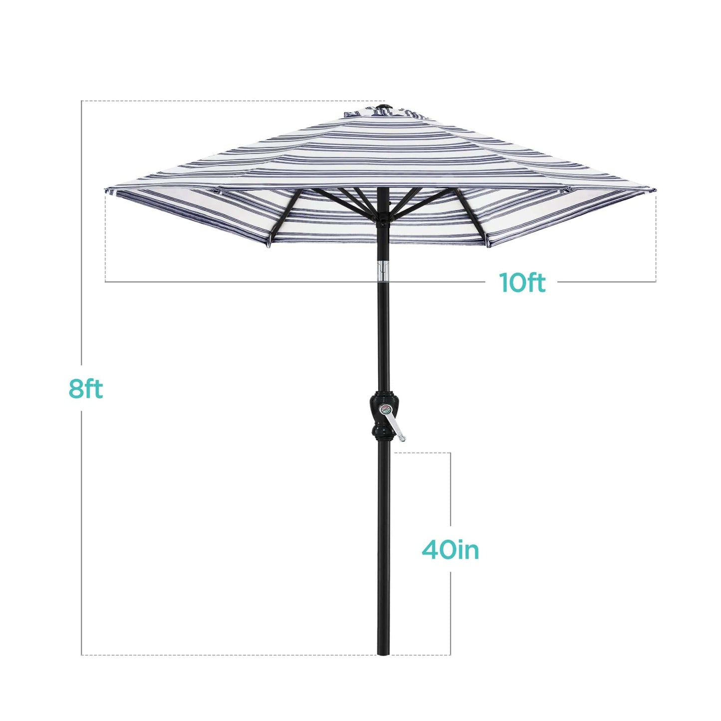 Outdoor Steel Striped Market Patio Umbrella w/ Tilt, Crank Lift - 10ft