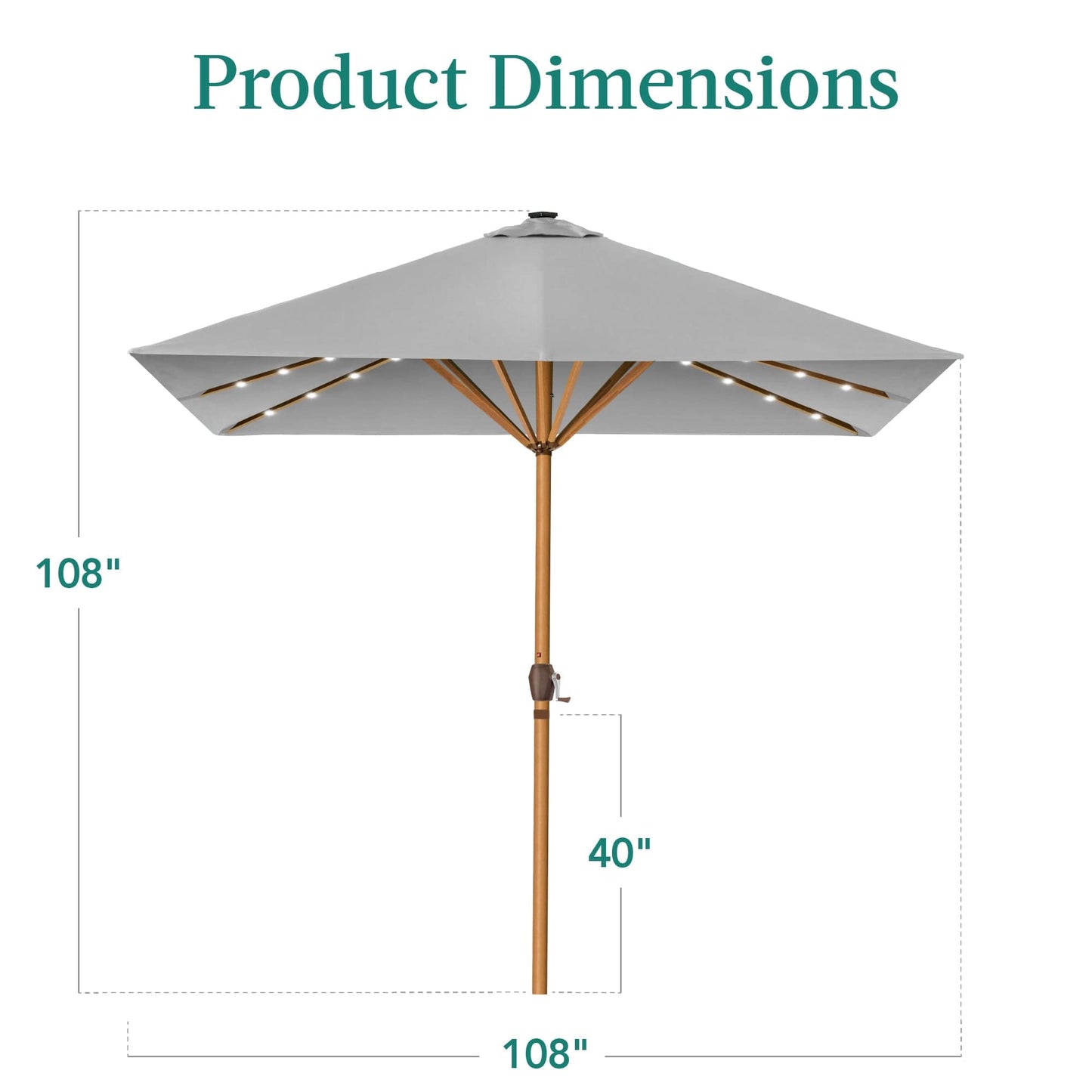 Square Solar LED Lighted Patio Umbrella w/ Faux Wood Texture - 9ft