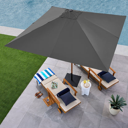 Square Solar LED Lighted Patio Umbrella w/ Faux Wood Texture - 9ft