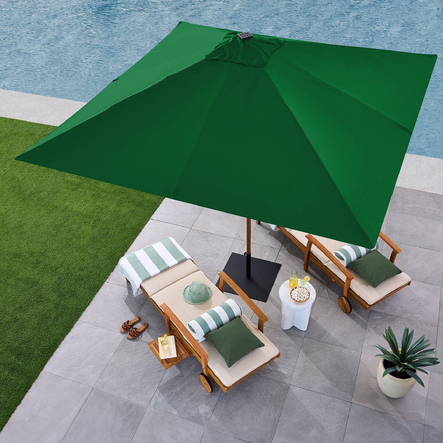 Square Solar LED Lighted Patio Umbrella w/ Faux Wood Texture - 9ft