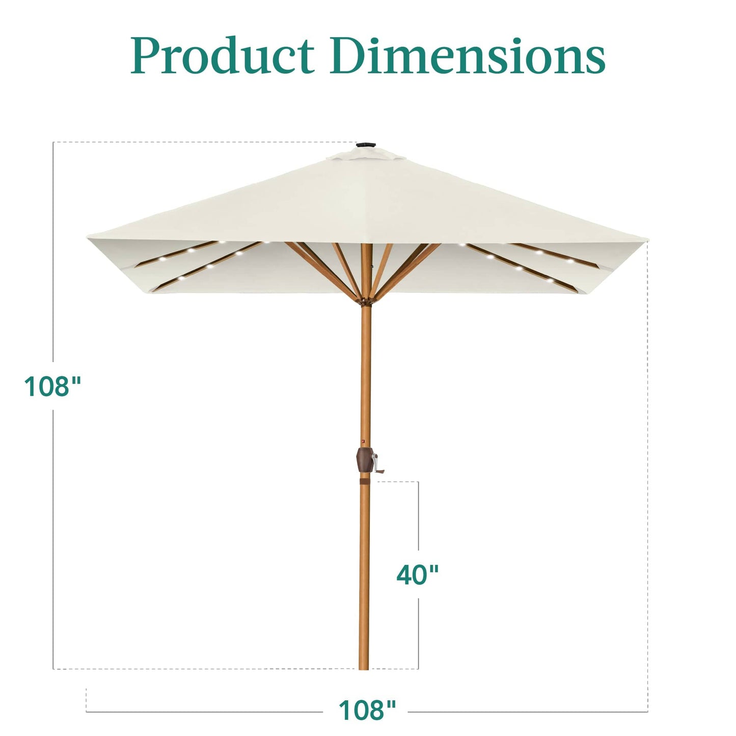 Square Solar LED Lighted Patio Umbrella w/ Faux Wood Texture - 9ft