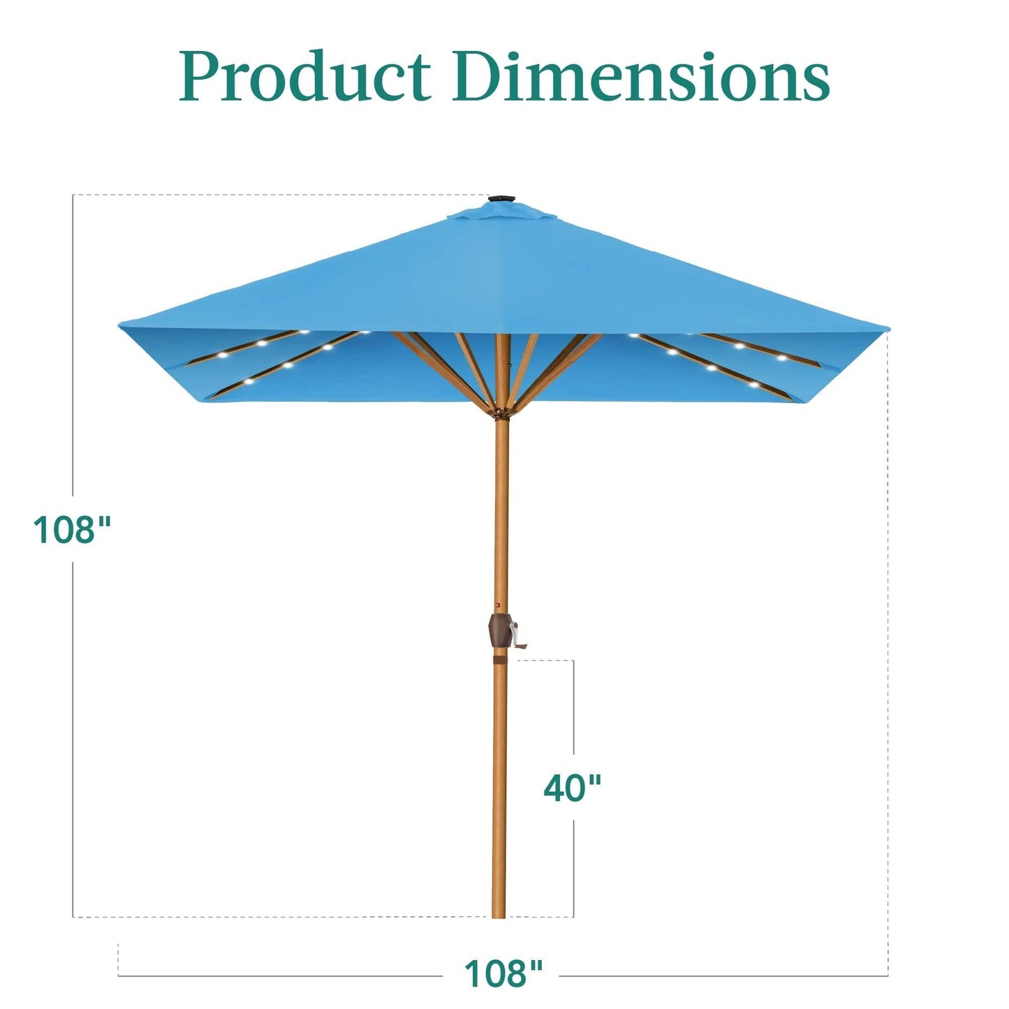 Square Solar LED Lighted Patio Umbrella w/ Faux Wood Texture - 9ft