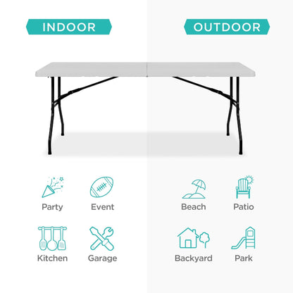 Portable Folding Plastic Dining Table w/ Handle, Lock - 6ft