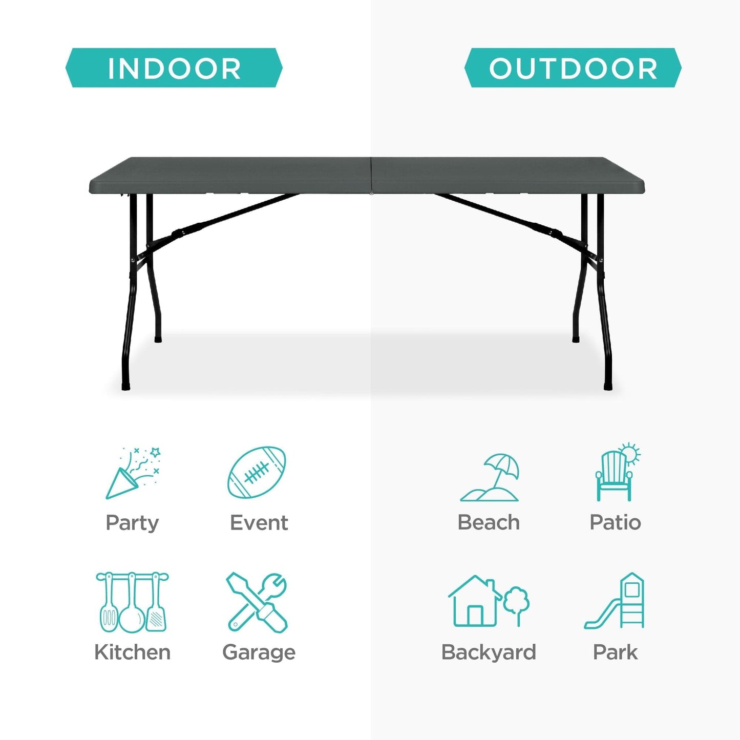 Portable Folding Plastic Dining Table w/ Handle, Lock - 6ft