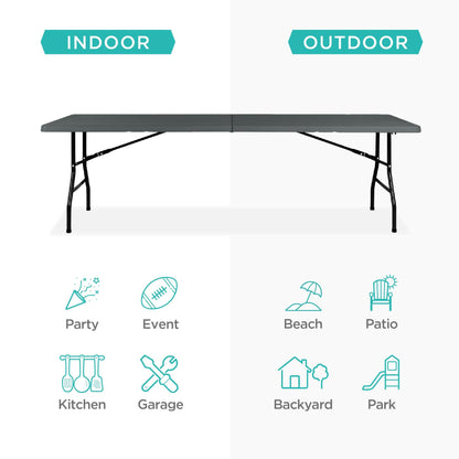 Portable Folding Plastic Dining Table w/ Handle, Lock - 8ft